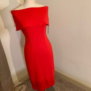 Gianni Bini Hot orangish/red off shoulder dress